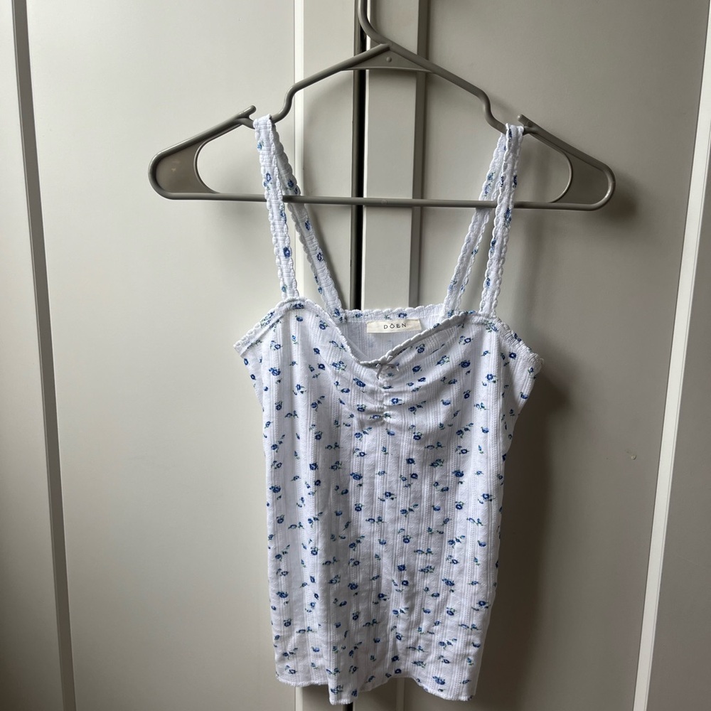 Dôen Pointelle Floral Knit Tank